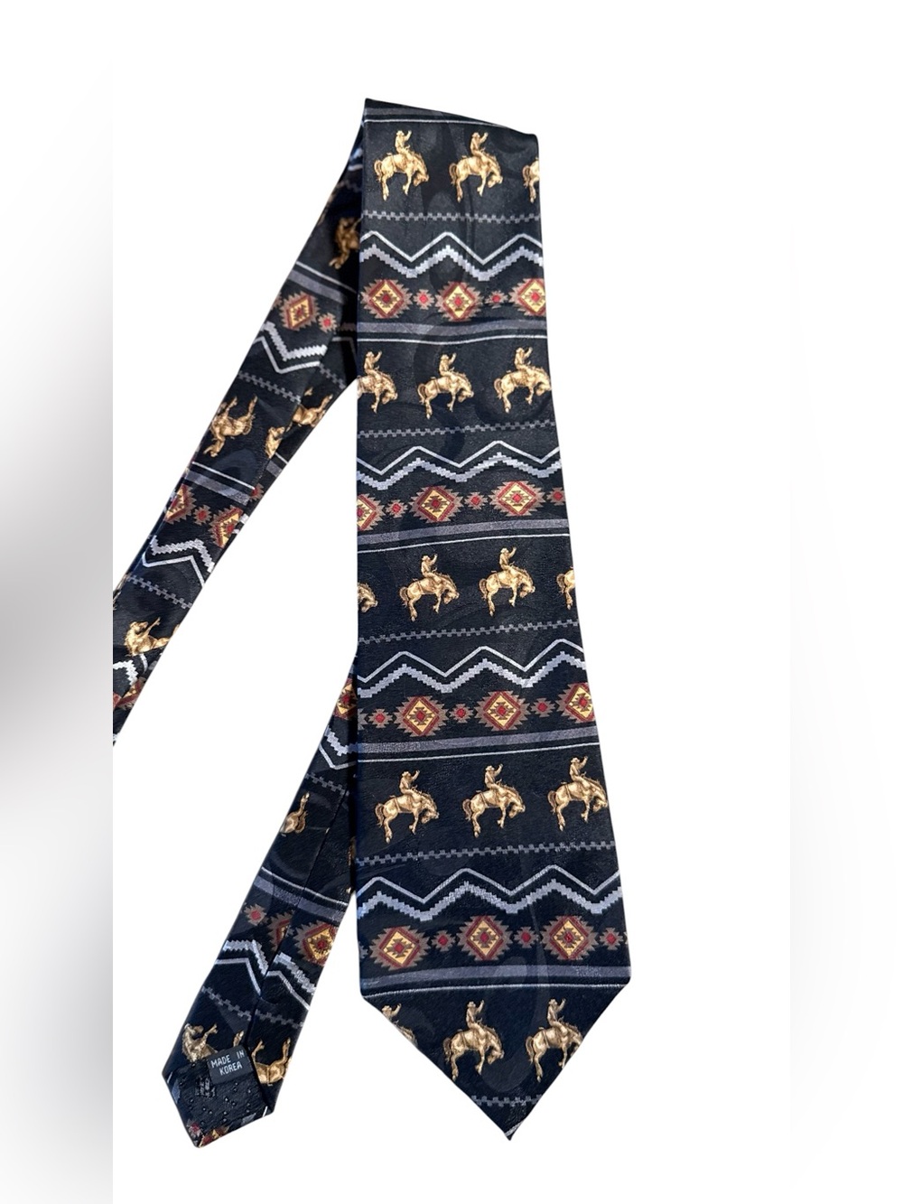 Roper Western Cowboy Rodeo Silk Necktie Aztec Bronc Rider Southwestern